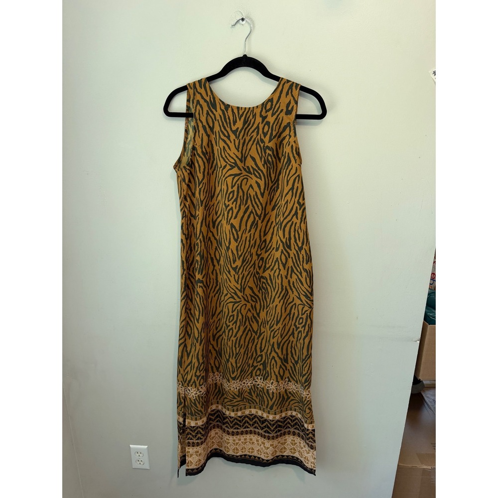Kathie Lee Collection Tiger Print Sleeveless Maxi Dress Brown Tan Small 4/6